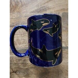 RARE Sea World Black & Gold Orcas Coffee Cup Tea Mug | Silver Phoenix